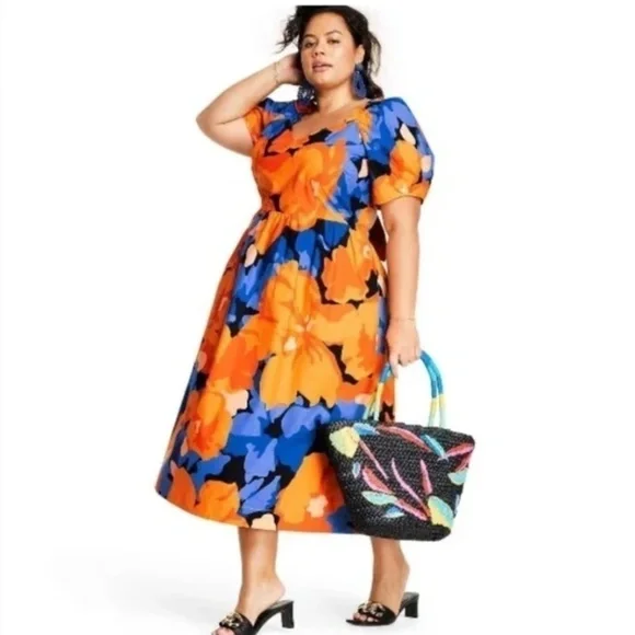 Tabitha Brown x Target Floral Print Puff Sleeve Tie-Back Midi Dress - Picture 3 of 8